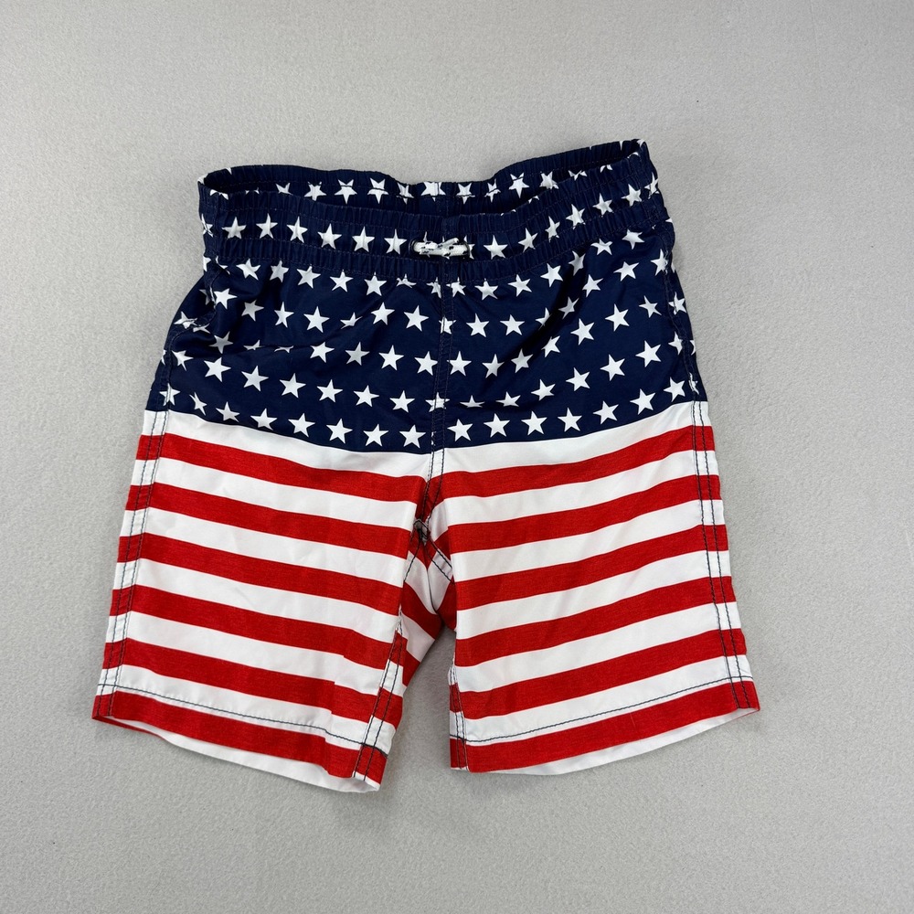 Old Navy Boys American Flag Swim Trunks Stars and Stripes Board Shorts Size M 8